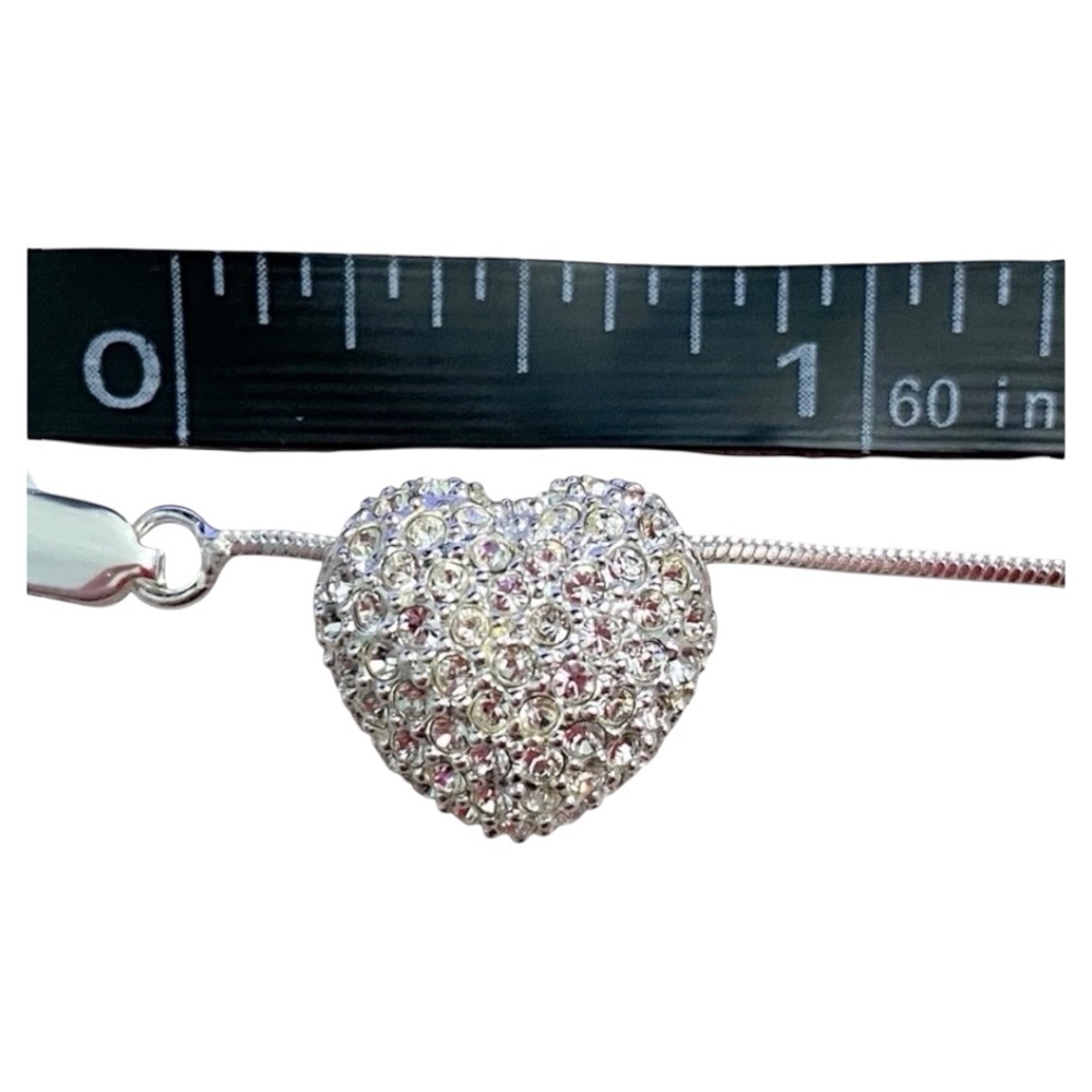 Silver Heart Necklace 925 Sterling Silver Rhinestone Heart Womens Stunning - Picture 6 of 8
